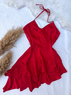 Robe Volant Asymetrique Rouge